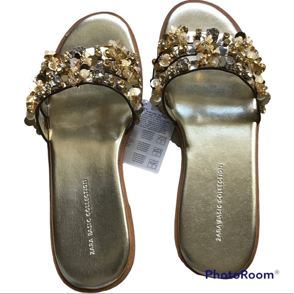 Zara Jeweled Gold Sandals